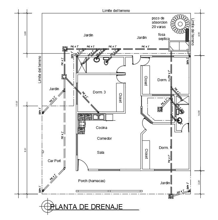Drainage plant details of the 3bhk house are provided. Download cad file now.