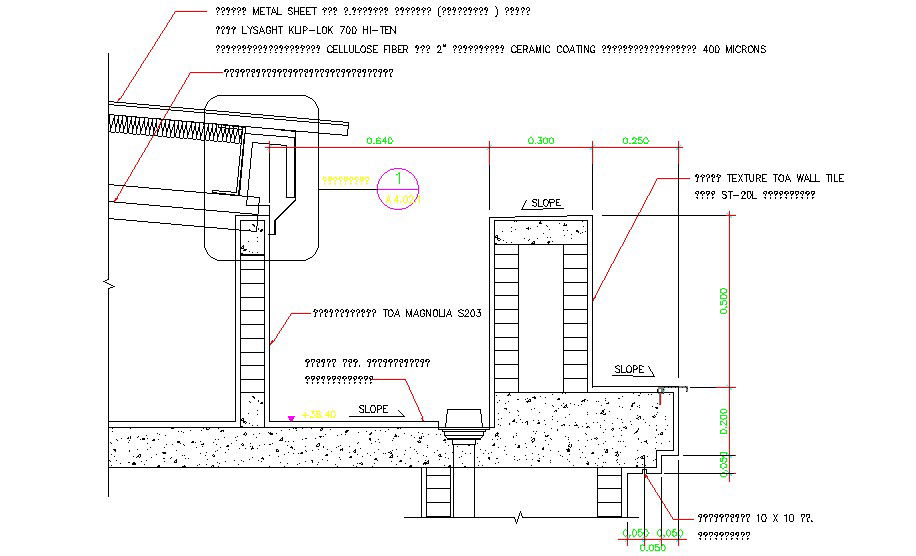 Drain pipe connection section details with Toa wall tile Texture AutoCAD 2D DWG drawing file is given.Download the AutoCAD DWG file.