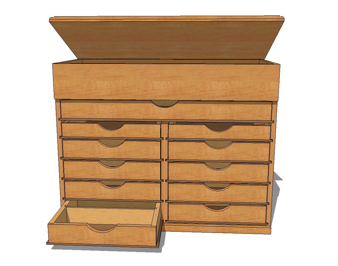 Drawer tool chest with hinged top 3d drawing details skp file
