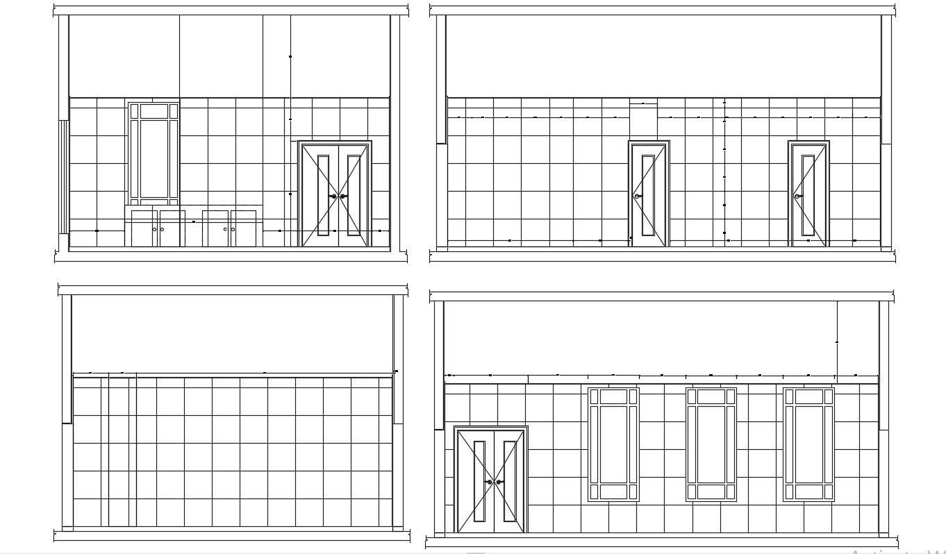 Drawing Of Room Wall Tiles Design With Four Side Elevation CAD File Free