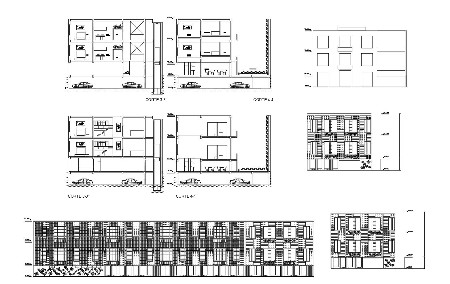 Drawing of Apartment with elevation and section in dwg file