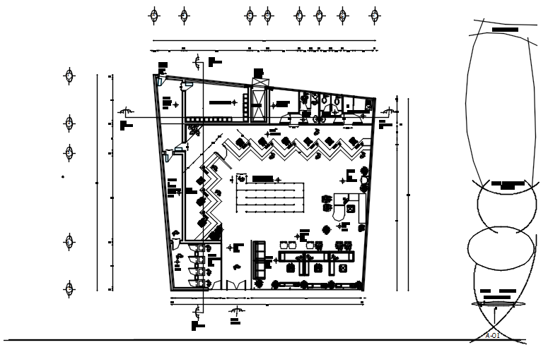 Drawing of Bank plan 18.75mtr x 18.32mtr with detail dimension in AutoCAD