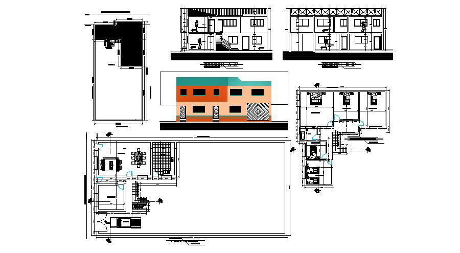 Drawing of Bungalow 30mtr x 15mtr with section and elevation in AutoCAD