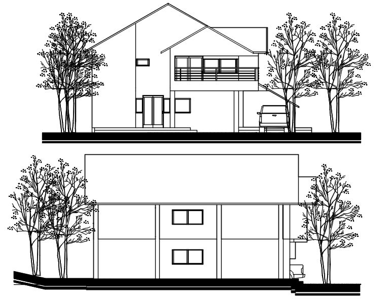 Drawing of House design with elevation details in autocad