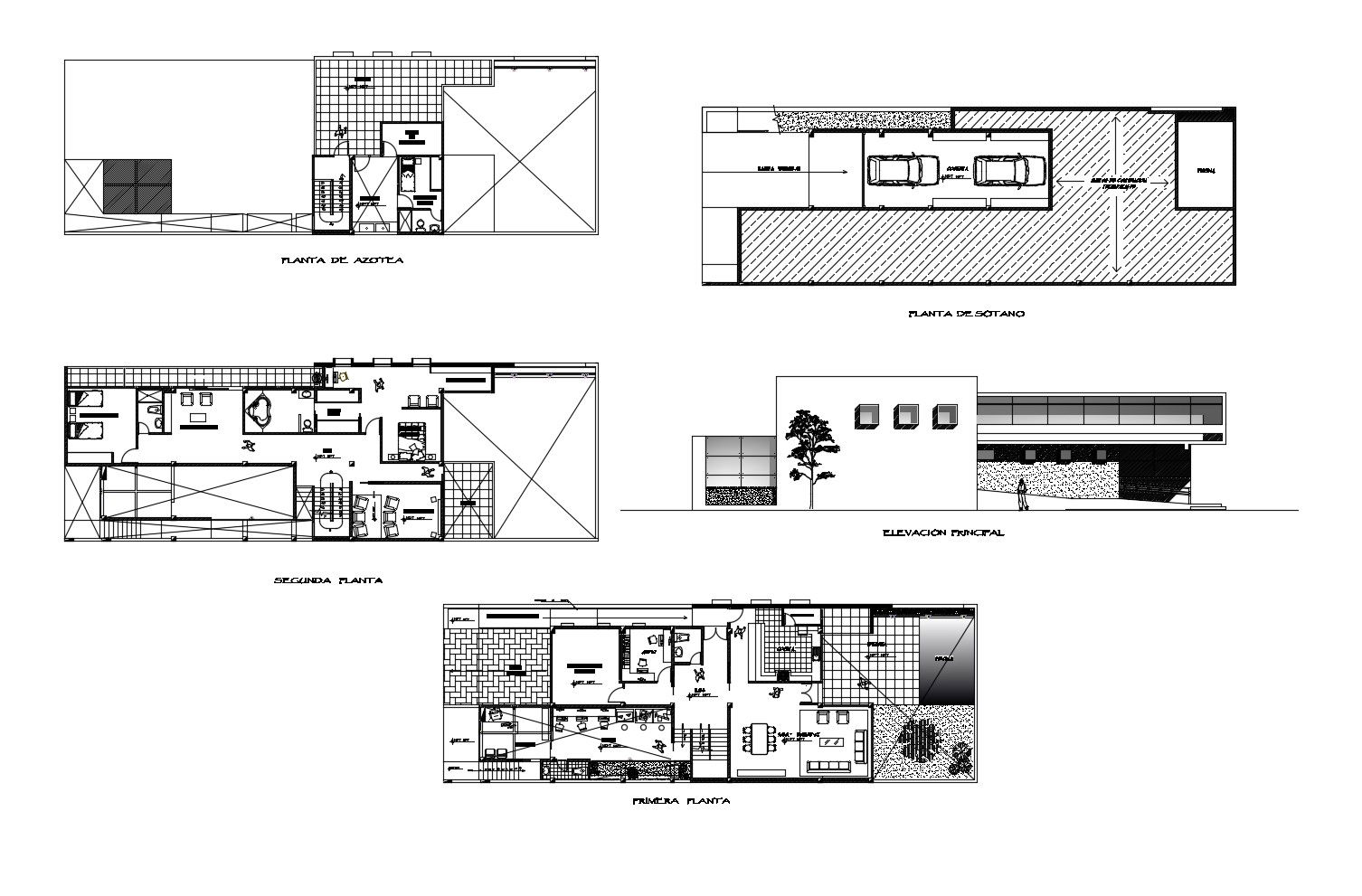 Drawing of Single storey house with elevation in AutoCAD