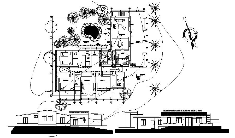 Drawing of Villa with elevation in dwg file