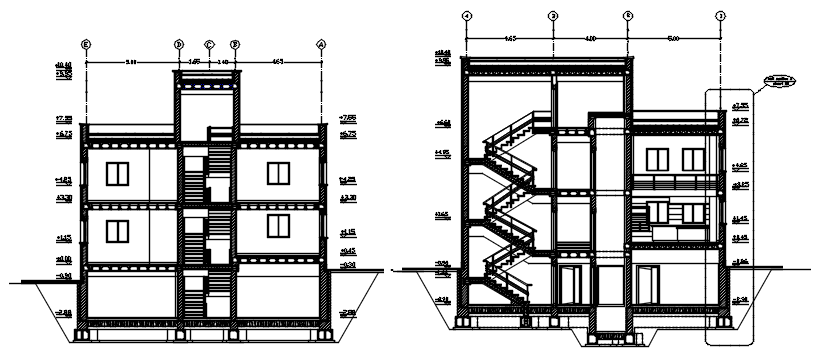 Drawing of a house with elevation and section details in dwg file