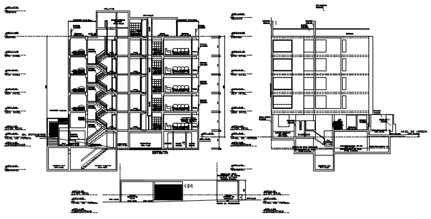 Drawing of a residential building with detail dimension in dwg file