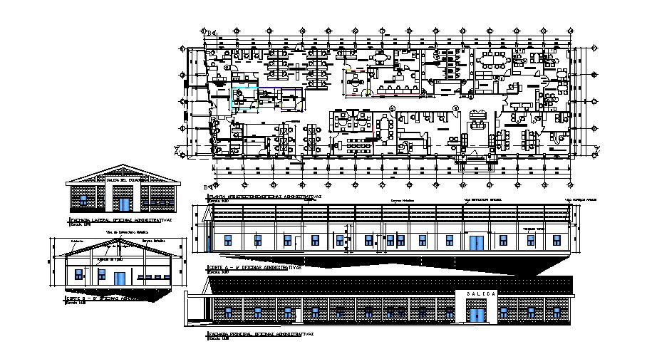 Drawing of administration office with detail dimension in dwg file