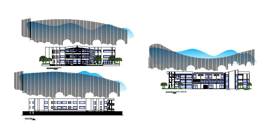 Drawing of building with different elevation in dwg file
