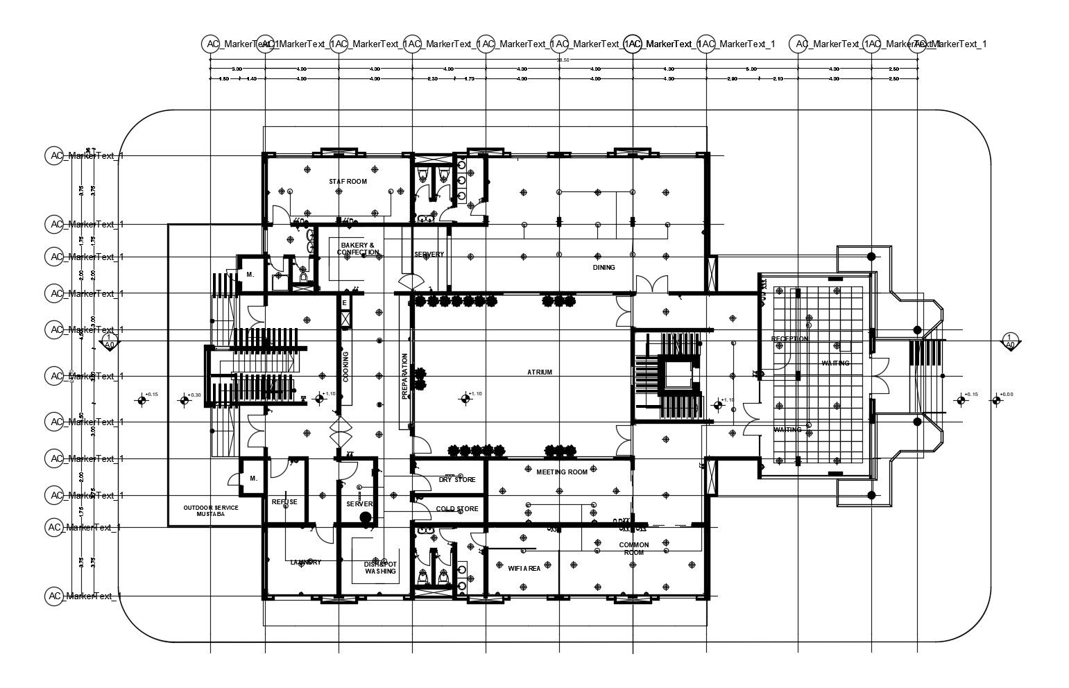 Drawing of guest house 38.50mtr x 24.00mtr with detail dimension