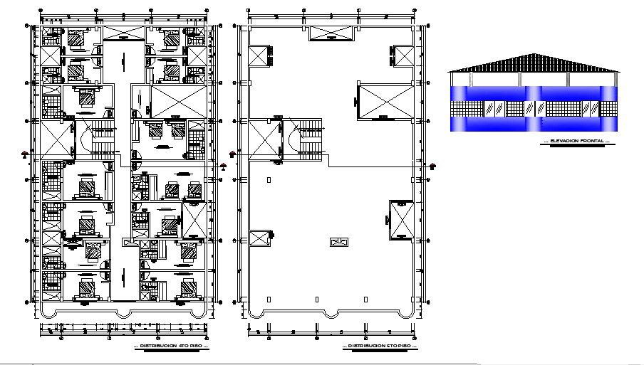 Drawing of hotel 15mtr x 25mtr with front elevation in dwg file