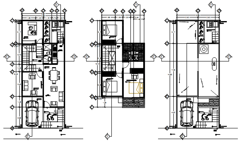 Drawing of house plan 6.00mtr x 15.00mtr with furniture details in AutoCAD