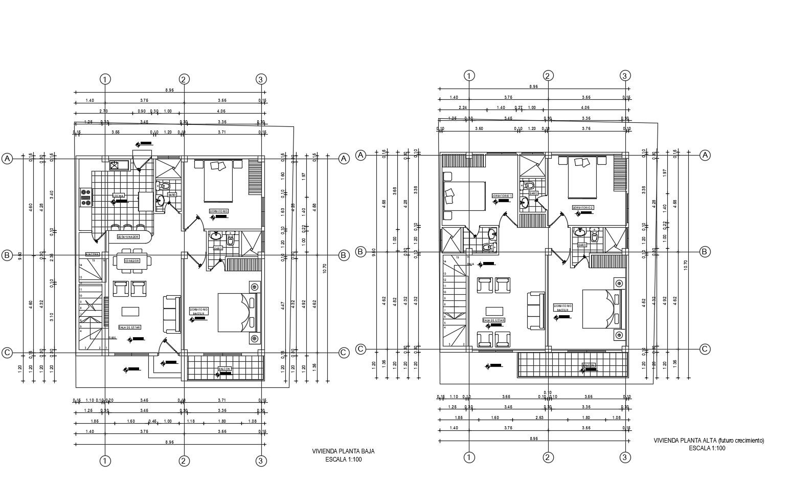 Drawing of house plan with furniture details in AutoCAD