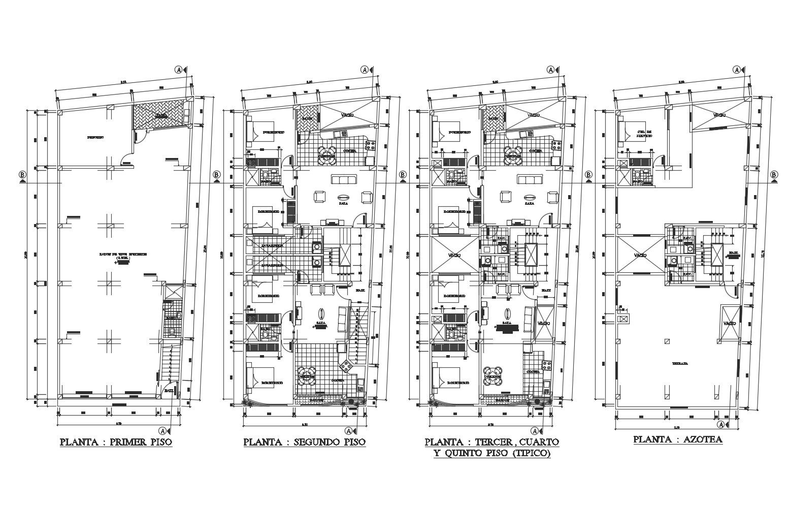 Drawing of residential apartment 9.50mtr x 20.00mtr with detail dimension in dwg file