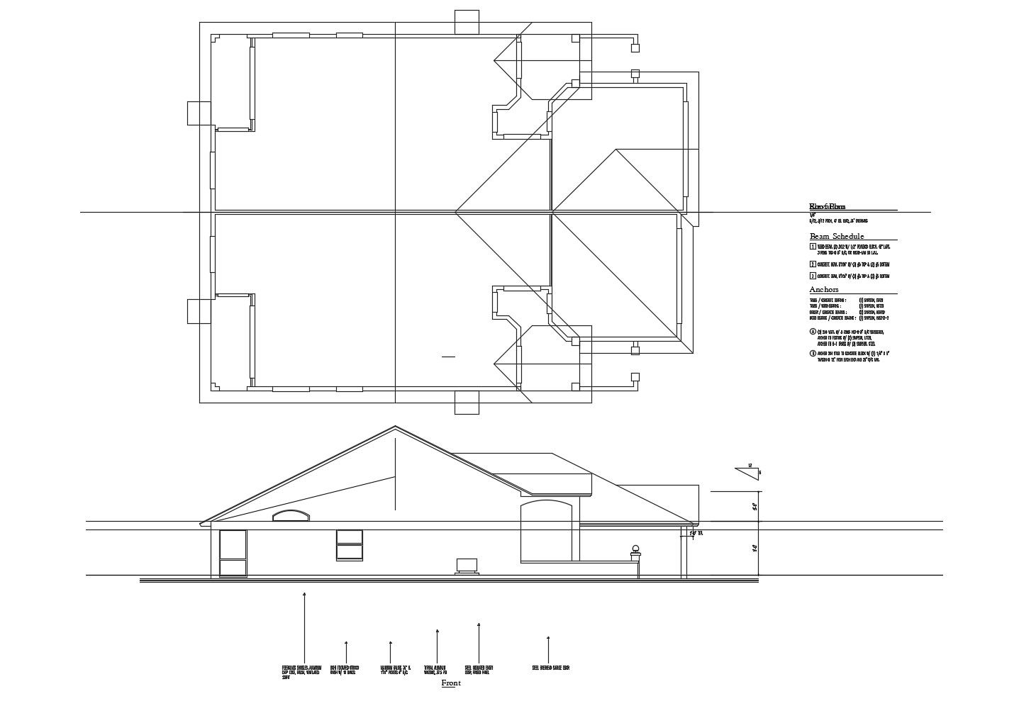 Drawing of residential house with elevation in dwg file
