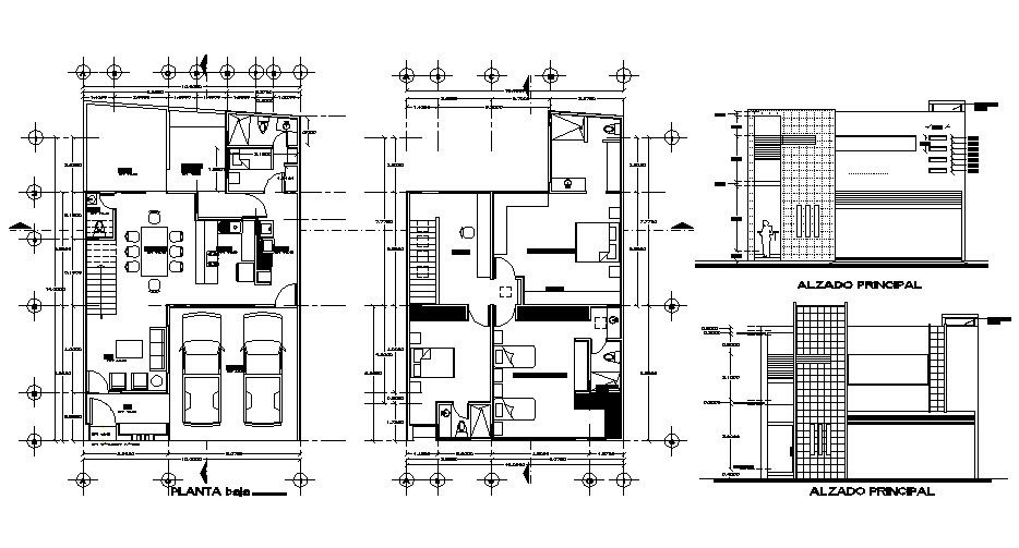 Drawing of residential house with furniture details in AutoCAD