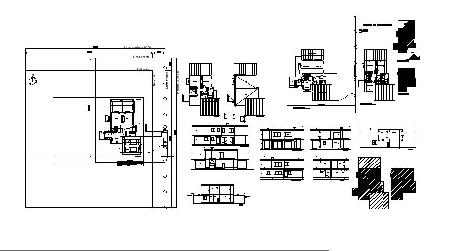 Drawing of residential house with roof plan in AutoCAD