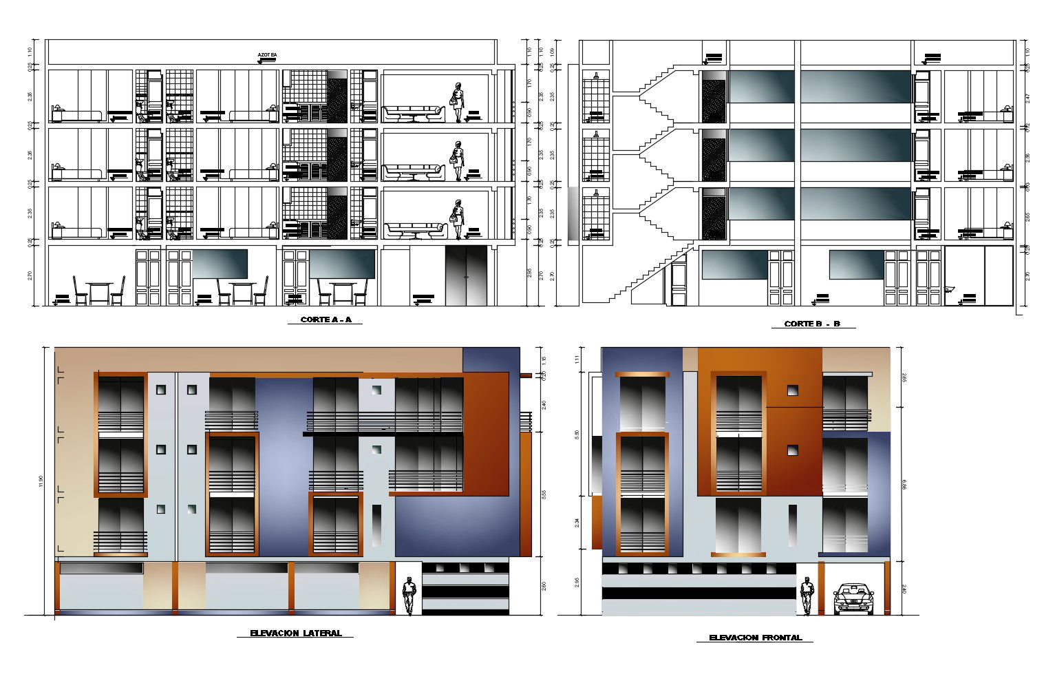 Drawing of the apartment with detail dimension in dwg file