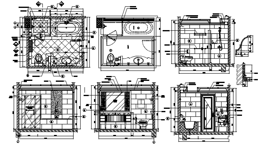 Drawing of the bathroom with dimension in dwg file