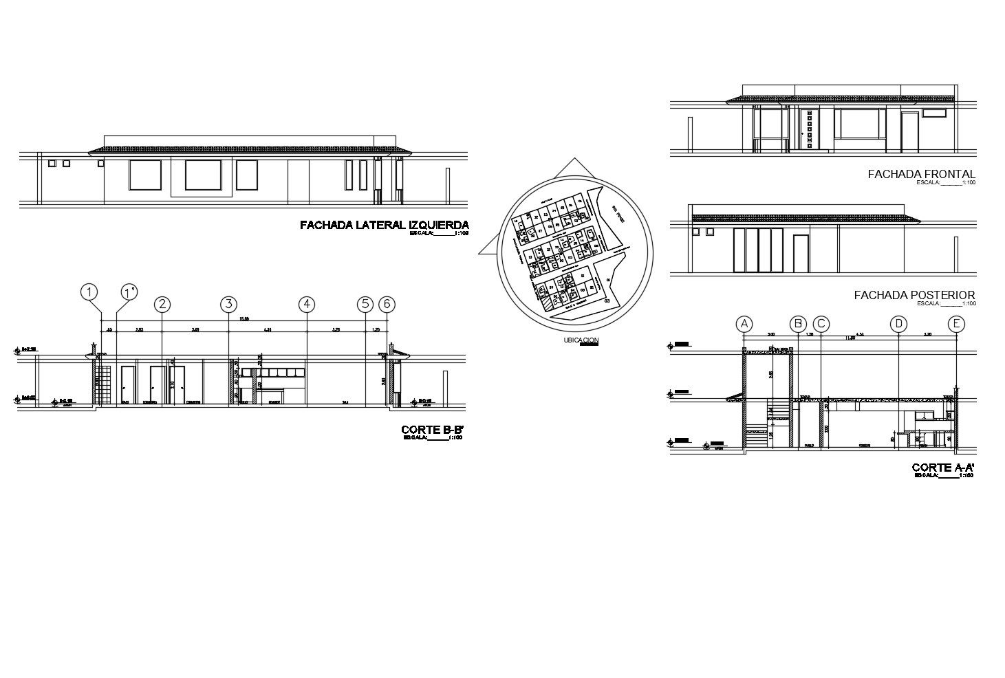 Drawing of the bungalow with detail dimension in AutoCAD