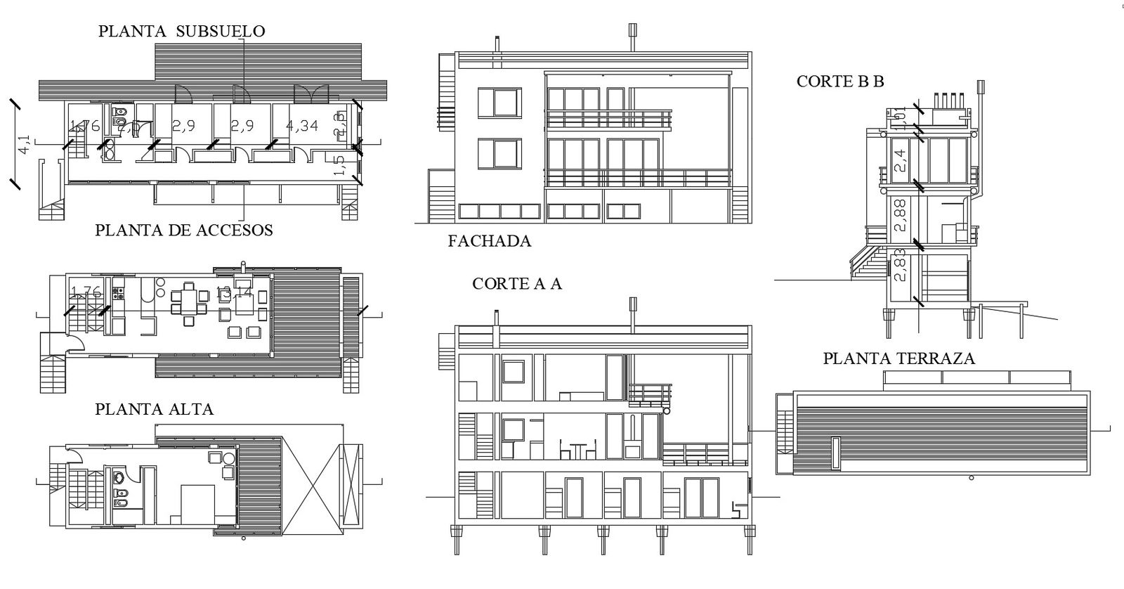 Drawing of the house with detail dimension in dwg file