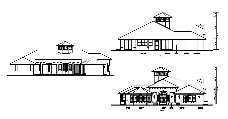 Drawing of the house with different elevation detail in autocad