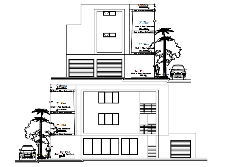 Drawing of the house with different elevation in dwg file