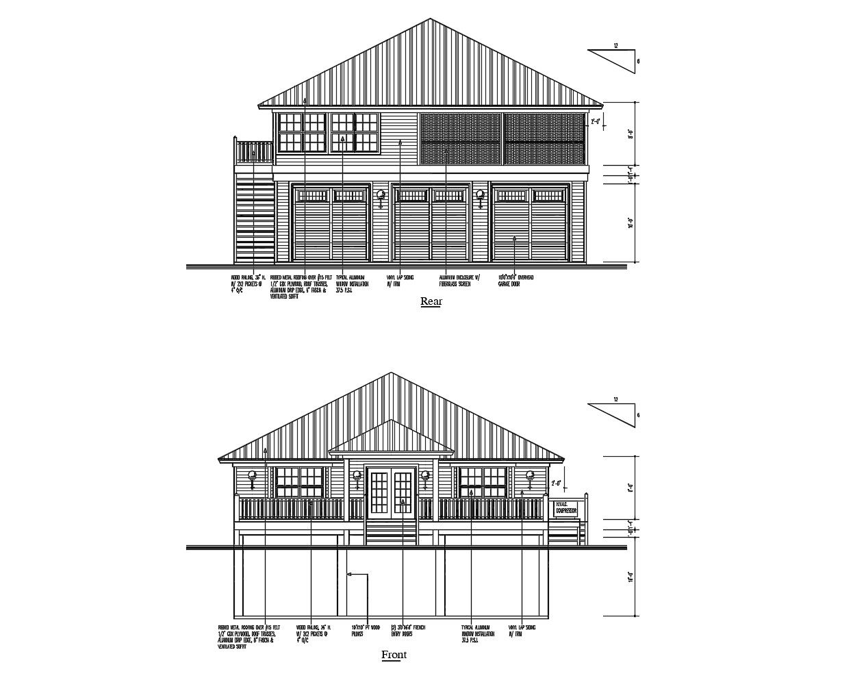 Drawing of the house with elevation details in dwg file