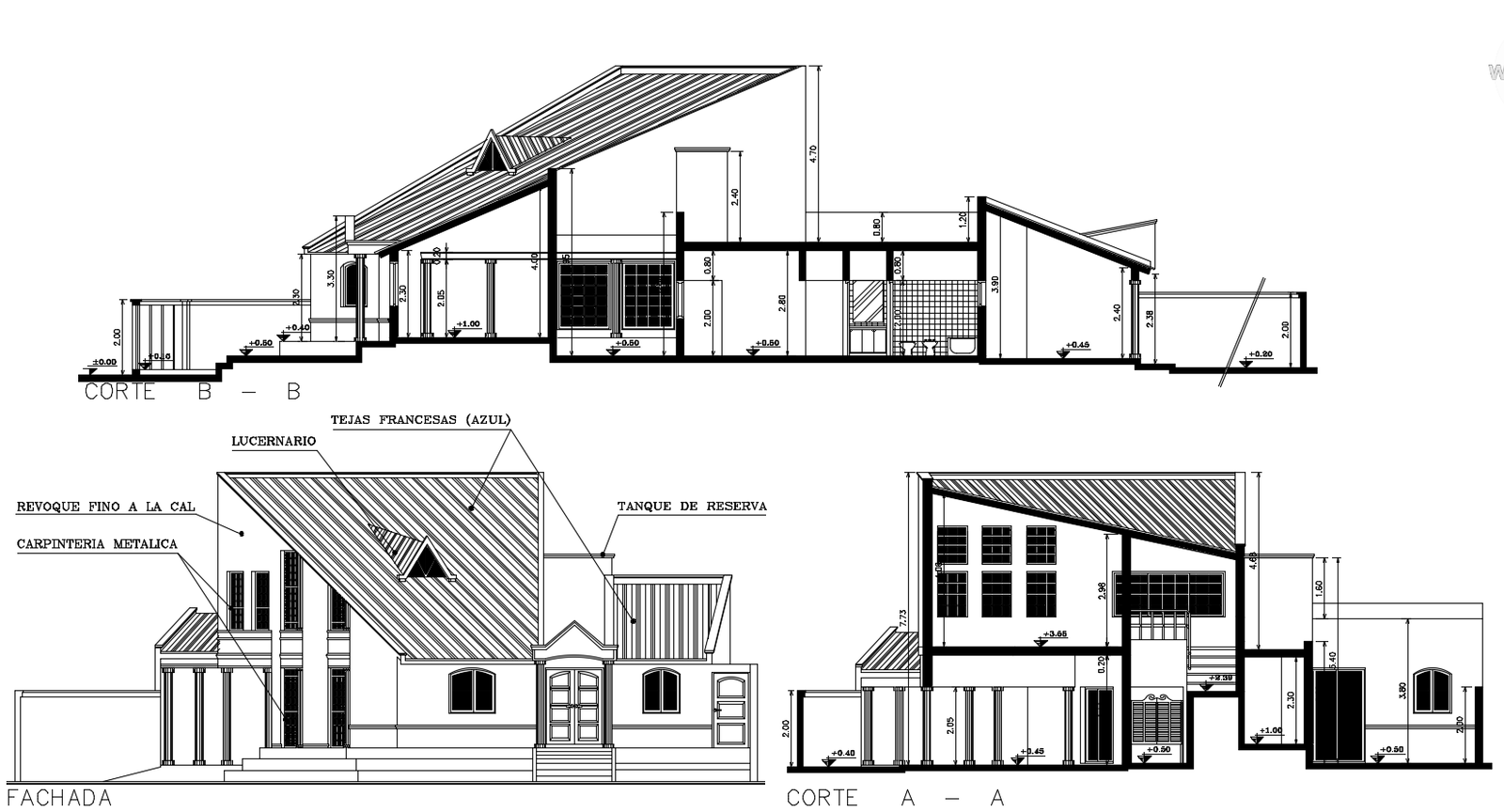 Drawing of the house with elevation details in dwg file