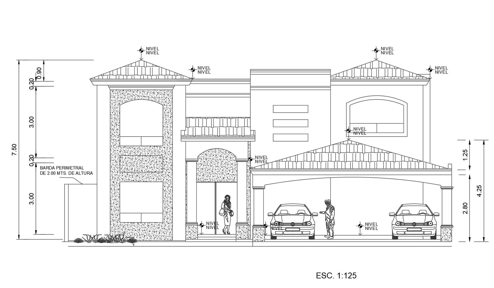 Drawing of the house with elevation in AutoCAD