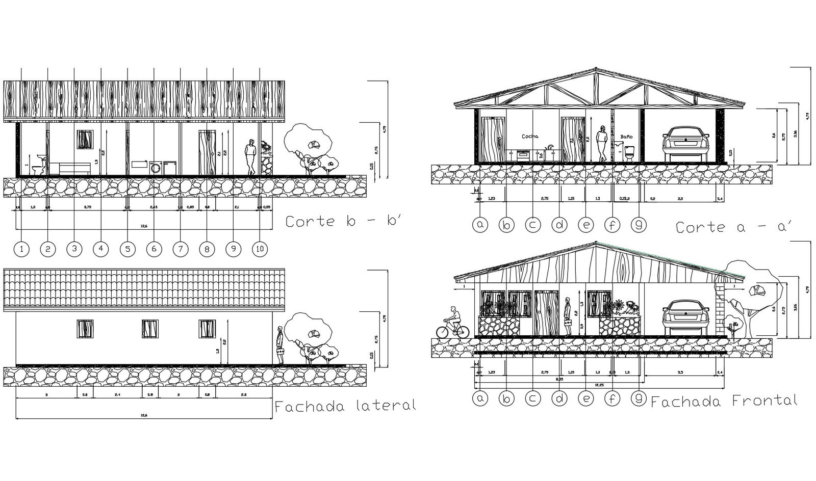 Drawing of the house with elevation in dwg file