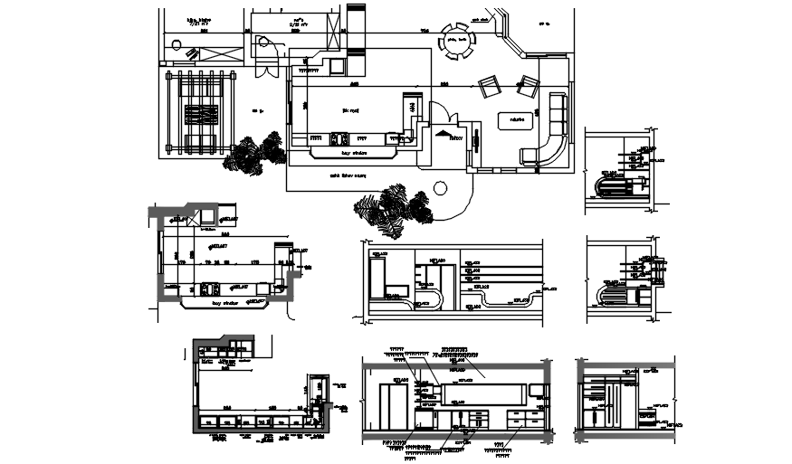 Drawing of the house with furniture details in AutoCAD