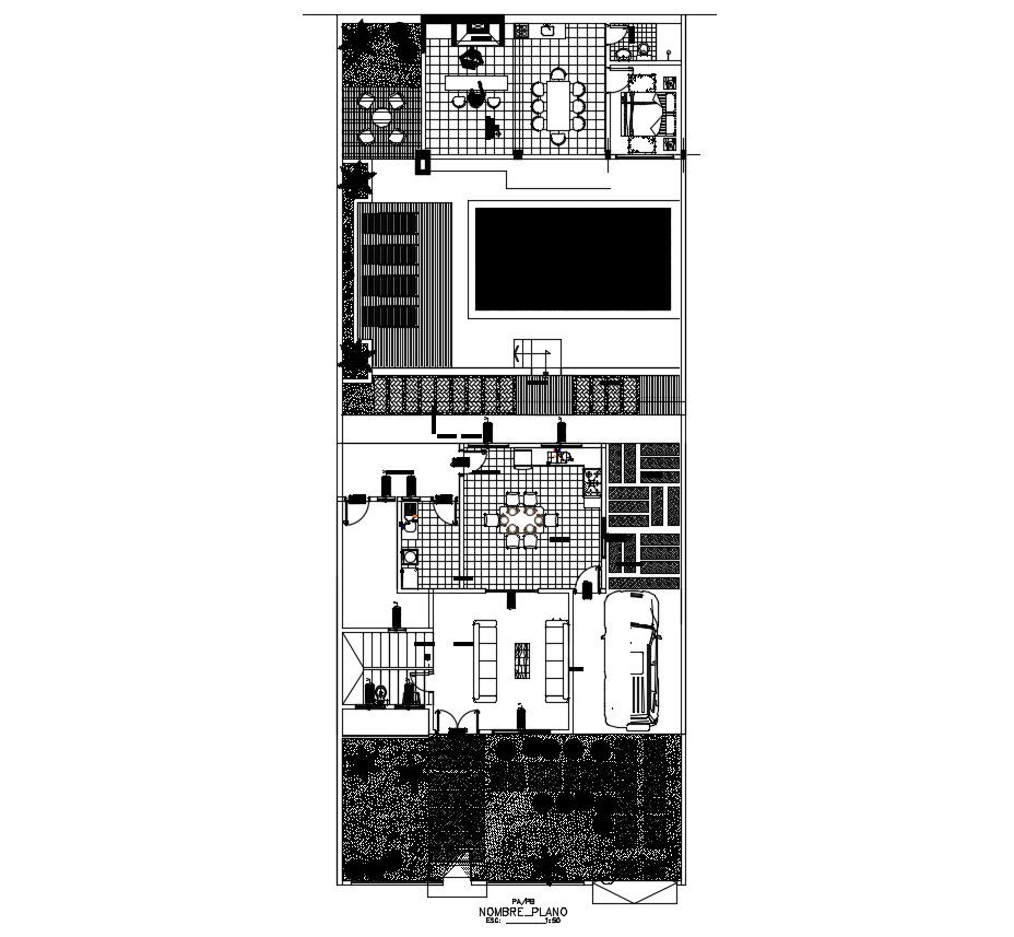 Drawing of the house with furniture details in dwg file 