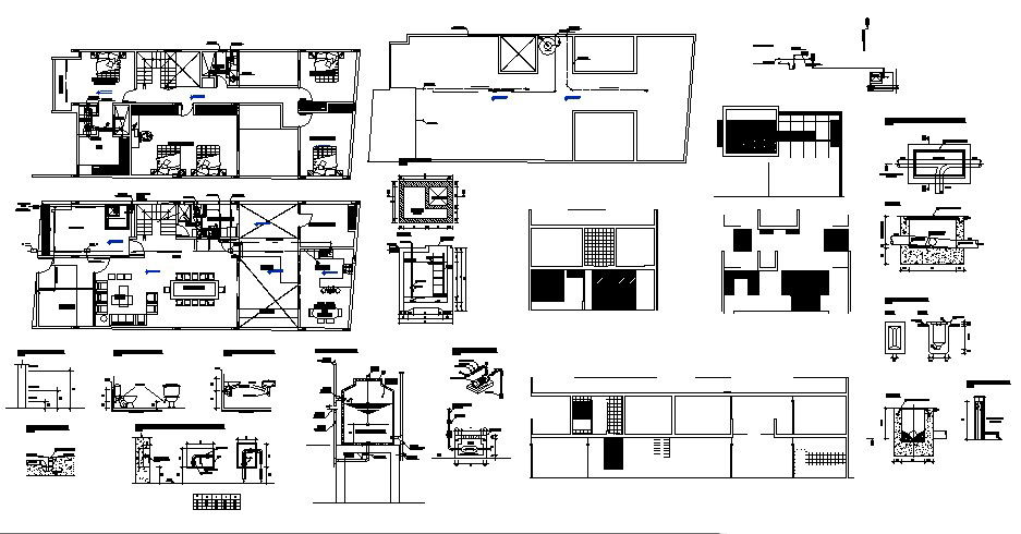 Drawing of the house with sanitary layout plan in dwg file