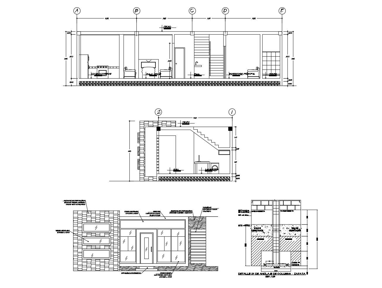Drawing of the modern house with furniture in dwg file