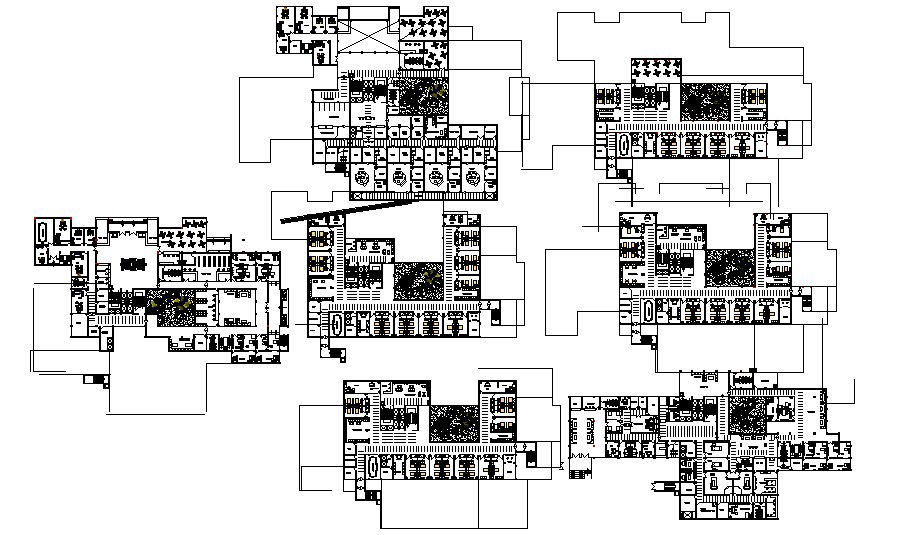 Drawing of the multistorey hospital with different elevation in dwg file