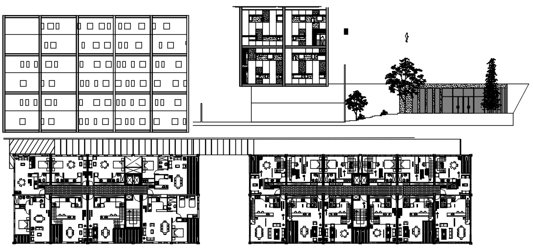 Residential House AutoCAD Drawing with Front Elevation and Room Layout