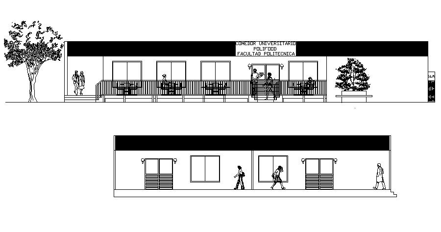 Drawing of the restaurant with elevation in dwg file
