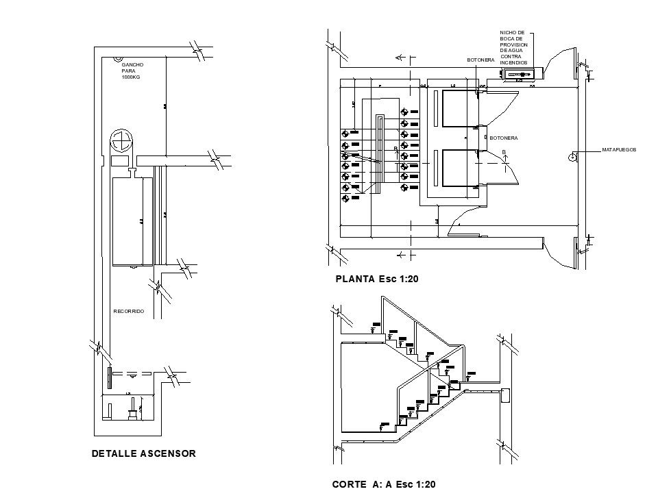Drawing of the staircase with detail dimension in dwg file