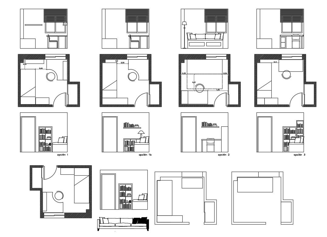 Drawing room furniture layout and distribution plan details dwg file