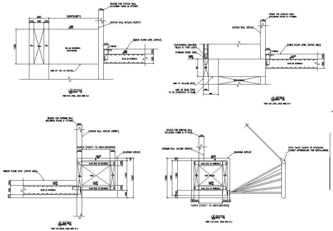 Drawing 2D CAD file of the curtain wall section details,Download the AutoCAD DWG file.