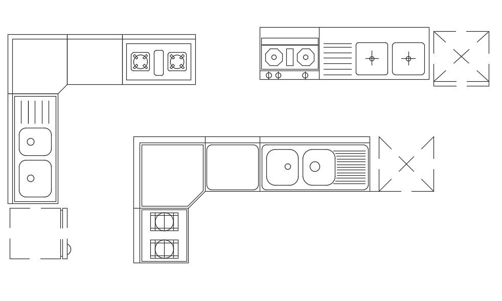 Drawing DWG AutoCAD 2D file of the gas stove and washbasin block design. Download the AutoCAD file.