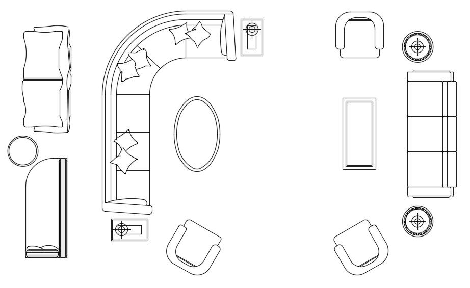 Drawing Room Furniture Blocks Top View Drawing DWG File