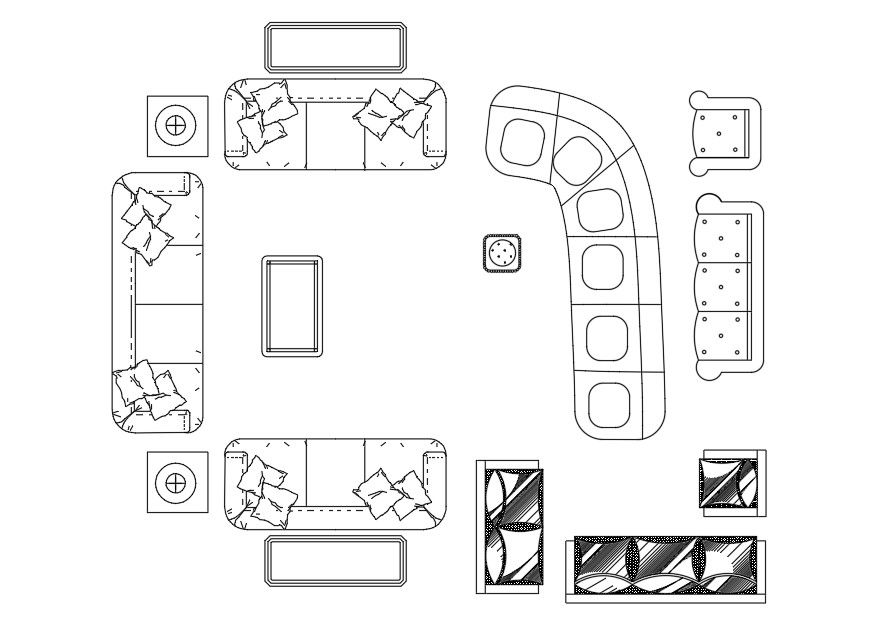 Drawing Room Furniture Sofa Set CAD Blocks DWG File