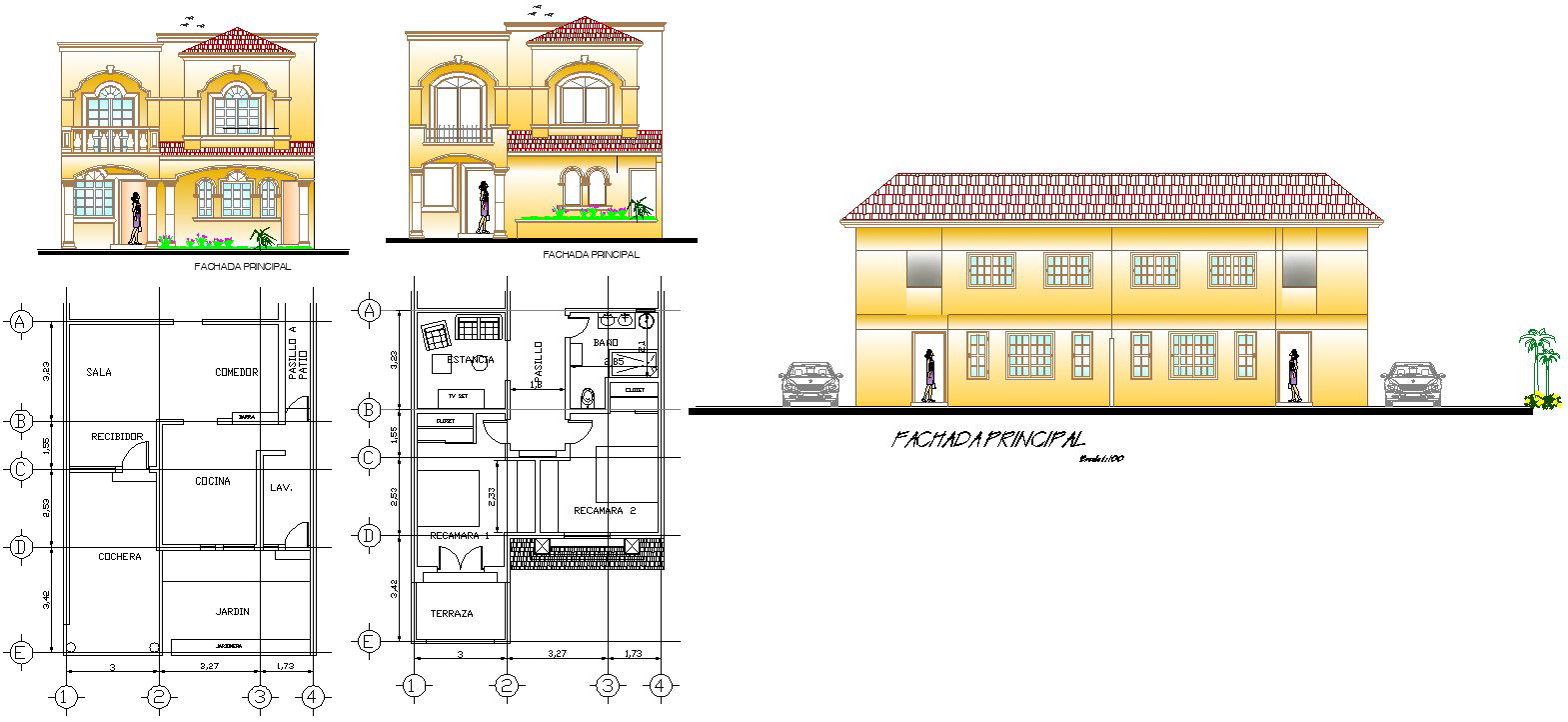 Drawing file of 2BHK G+1 House plan layout and beautiful elevation,Download the AutoCAD Drawing file.