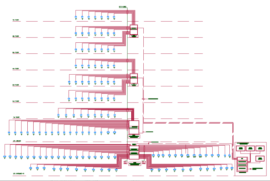 Drawing file of G+7 floor building ,Security sysytem,CCTV camera,Access control,Intercom details.Download DWG file.