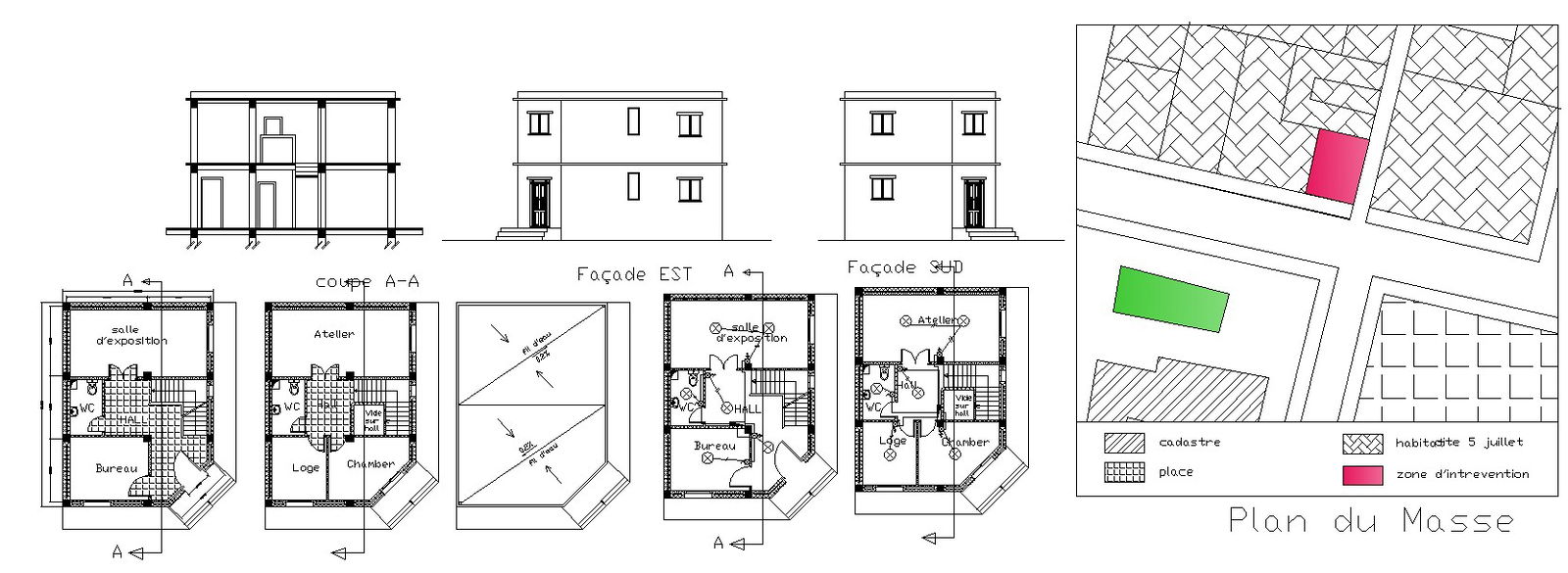 Drawing file of single BHK G+1 House plan layout. Download the AutoCAD Drawing file.