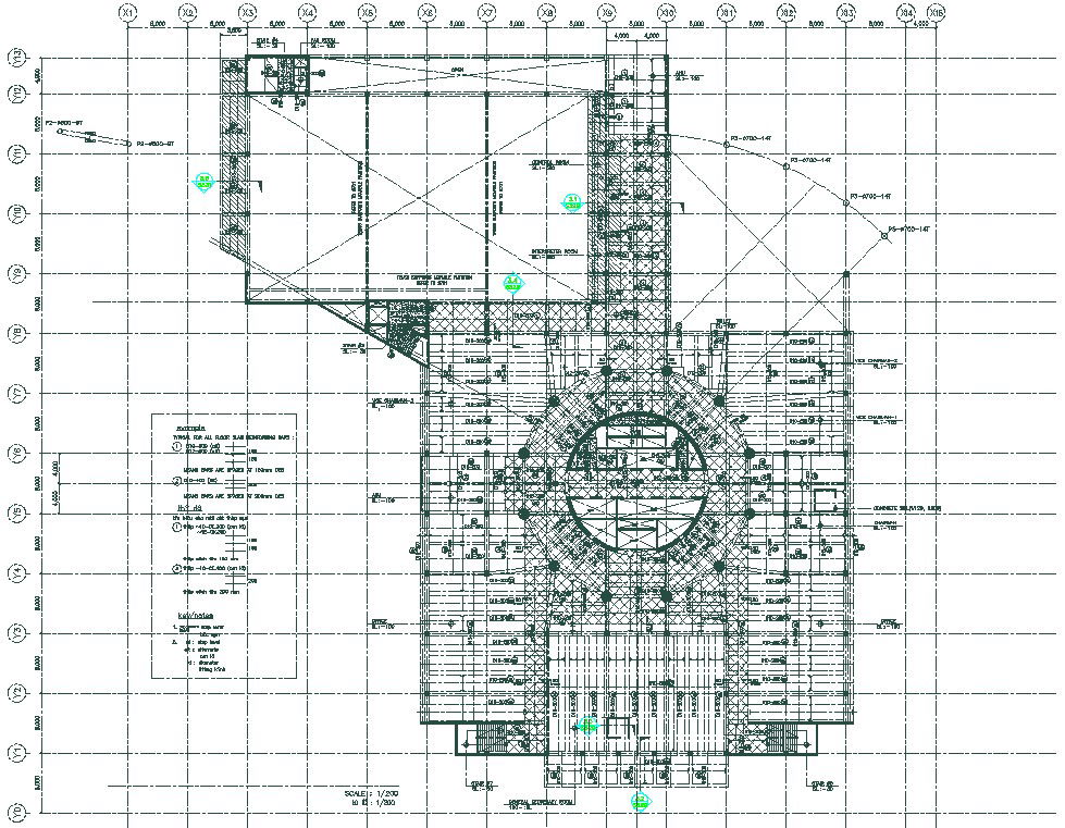 Drawing file showing the details of third level slab bottom reinforcement plan details. Download the CAD DWG file.