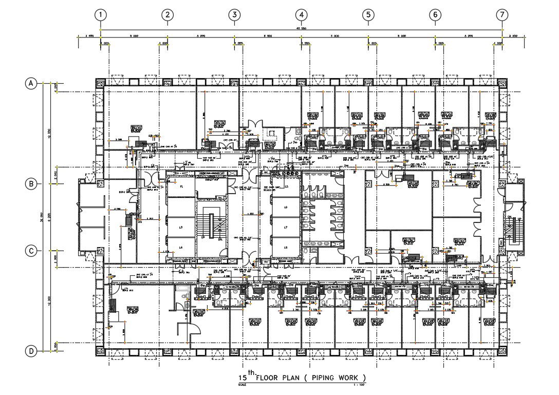 Drawing file shows the details of piping work in hospital building plan(15th floor plan). Download the Autocad DWG drawing file.